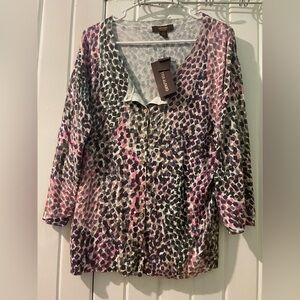 Victor Alfaro button down bling leopard top X-large NWT